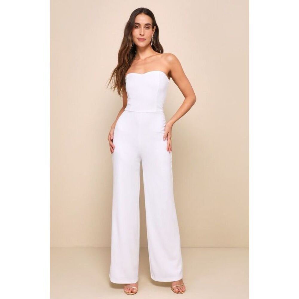 Lulus Edith White Strapless Wide-leg Jumpsuit - Size XS